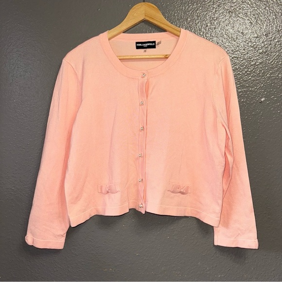 Karl Lagerfeld pink pearl button cardigan size XL - Picture 2 of 7